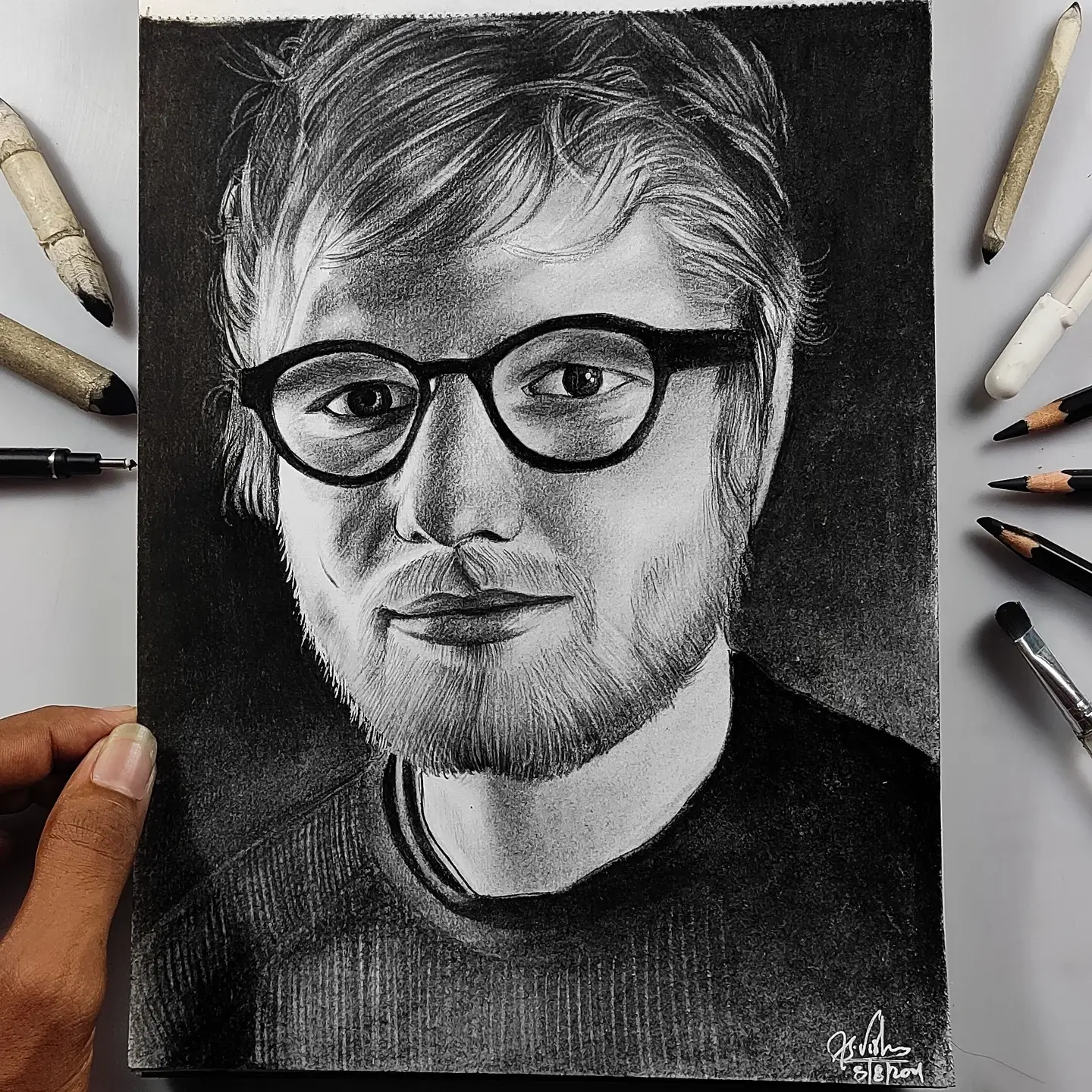 A portrait drawing of Ed Sheeran by me