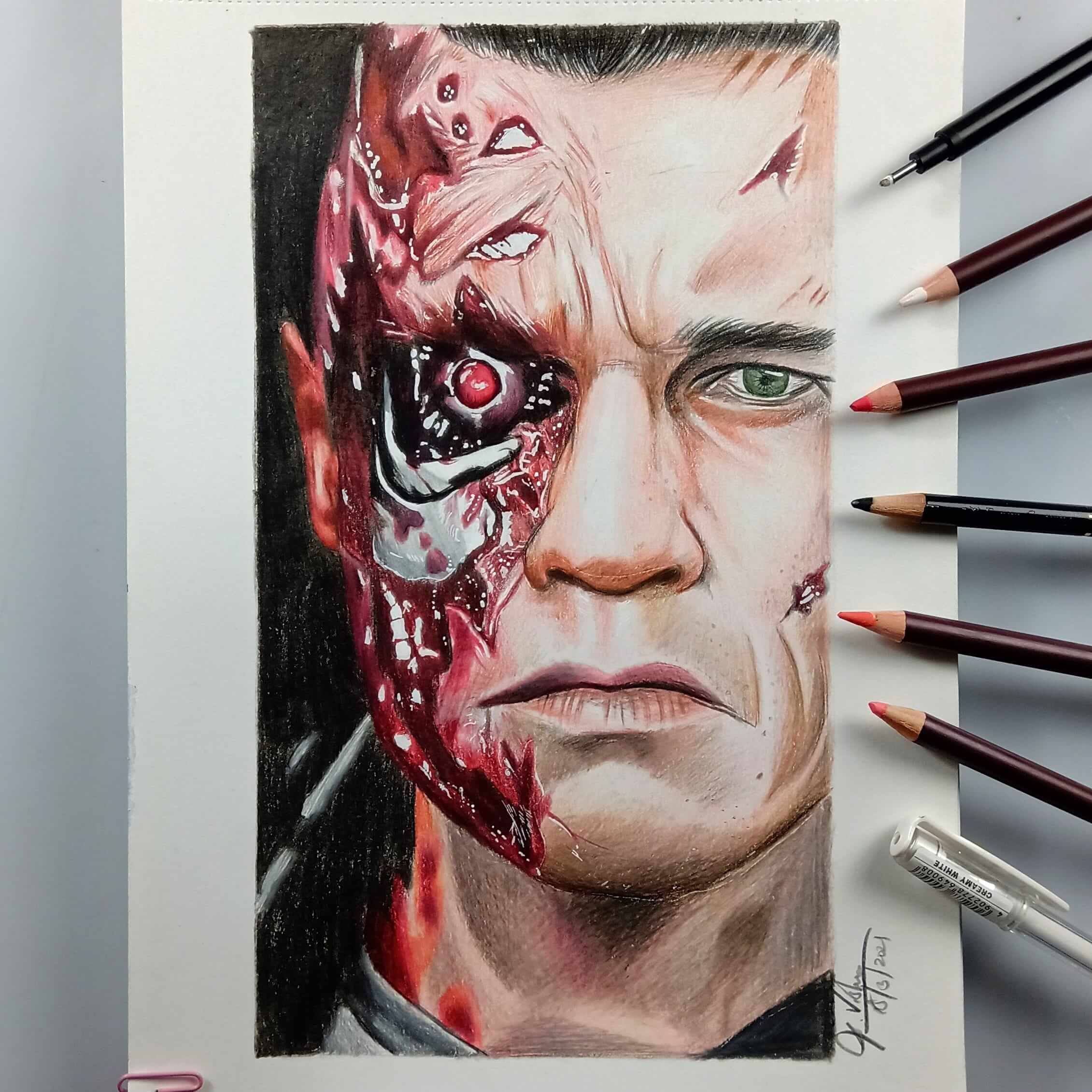 A portrait drawing of the Terminator by me